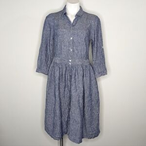 Malvin blue white stripe button down linen midi dress M